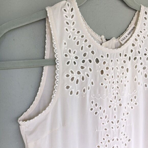 Ulla Johnson Silk Dress Women 2 Beige Eyelet Lace Midi Romantic Feminine Fairy - Picture 5 of 15